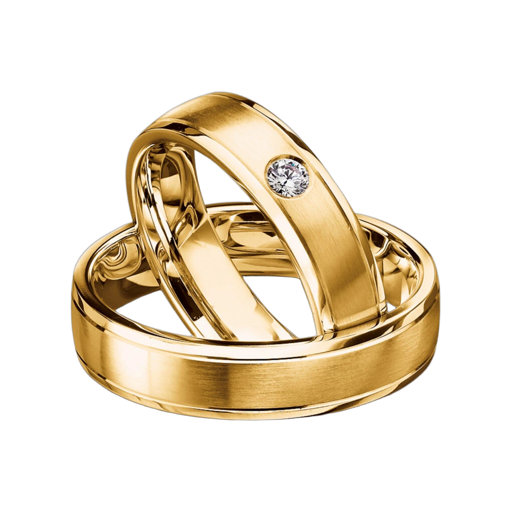 Furrer Jacot Wedding Ring Set 750 Yellow Gold | 1 Diamond