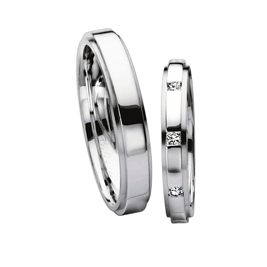 Furrer Jacot Wedding Ring Set 750 White Gold | 9 Princess-Cut Diamonds