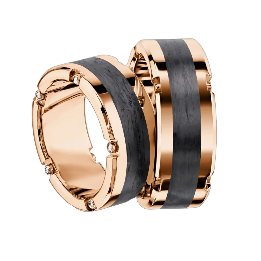 Furrer Jacot Wedding Ring Set 750 Rose Gold/Carbon | 10 Brilliant-Cut Diamonds 0.040 ct