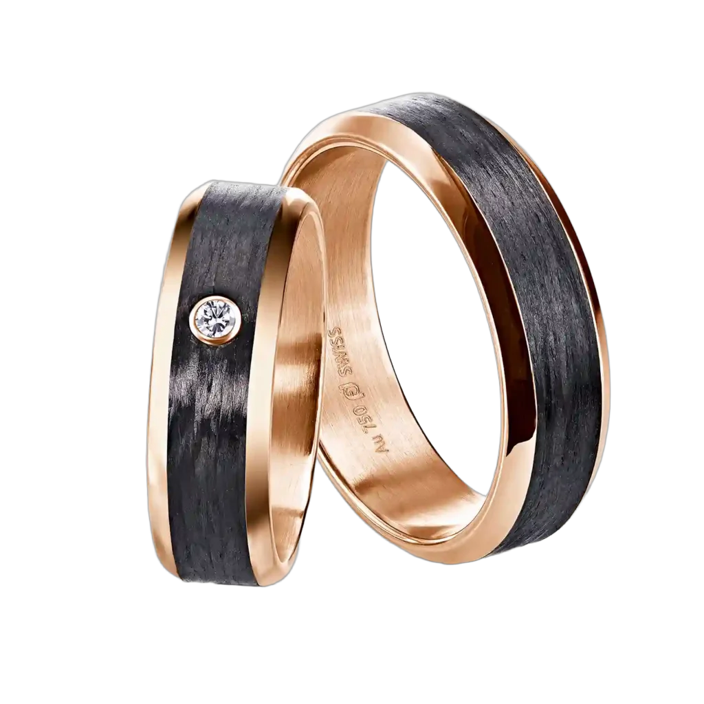 Furrer Jacot Wedding Ring Set 750 Rose Gold/Carbon | 1 Diamond 0.020 ct