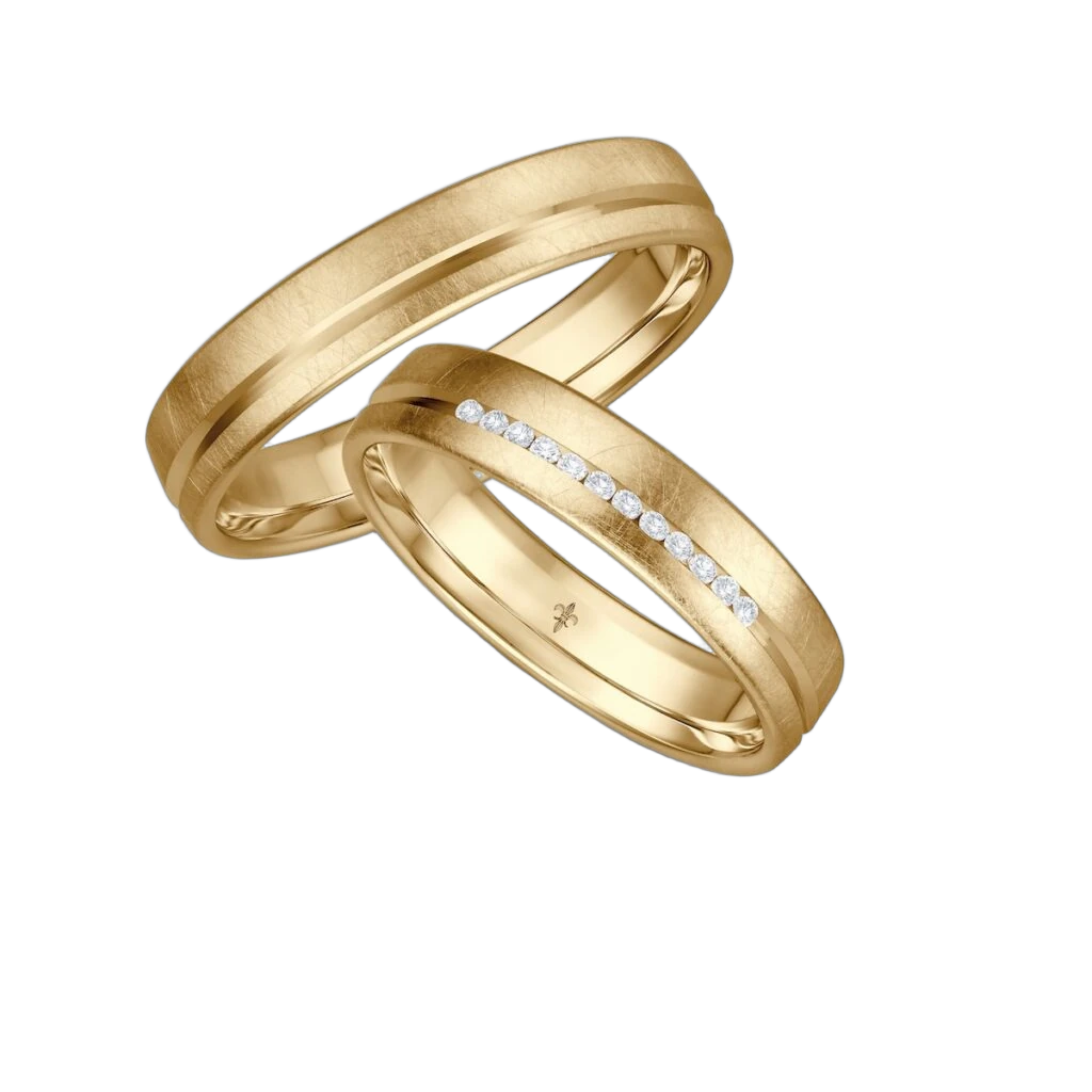 Giloy Wedding Ring Set Pia | 750 Yellow Gold | 12 Brilliant-Cut Diamonds