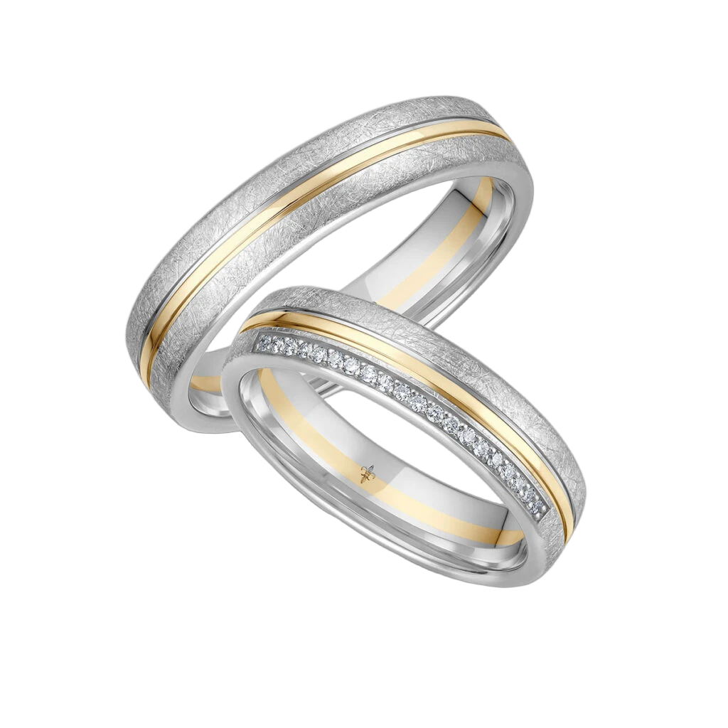 Giloy Wedding Ring Set Julie | 750 White Gold/Yellow Gold/White Gold | 20 Brilliant-Cut Diamonds