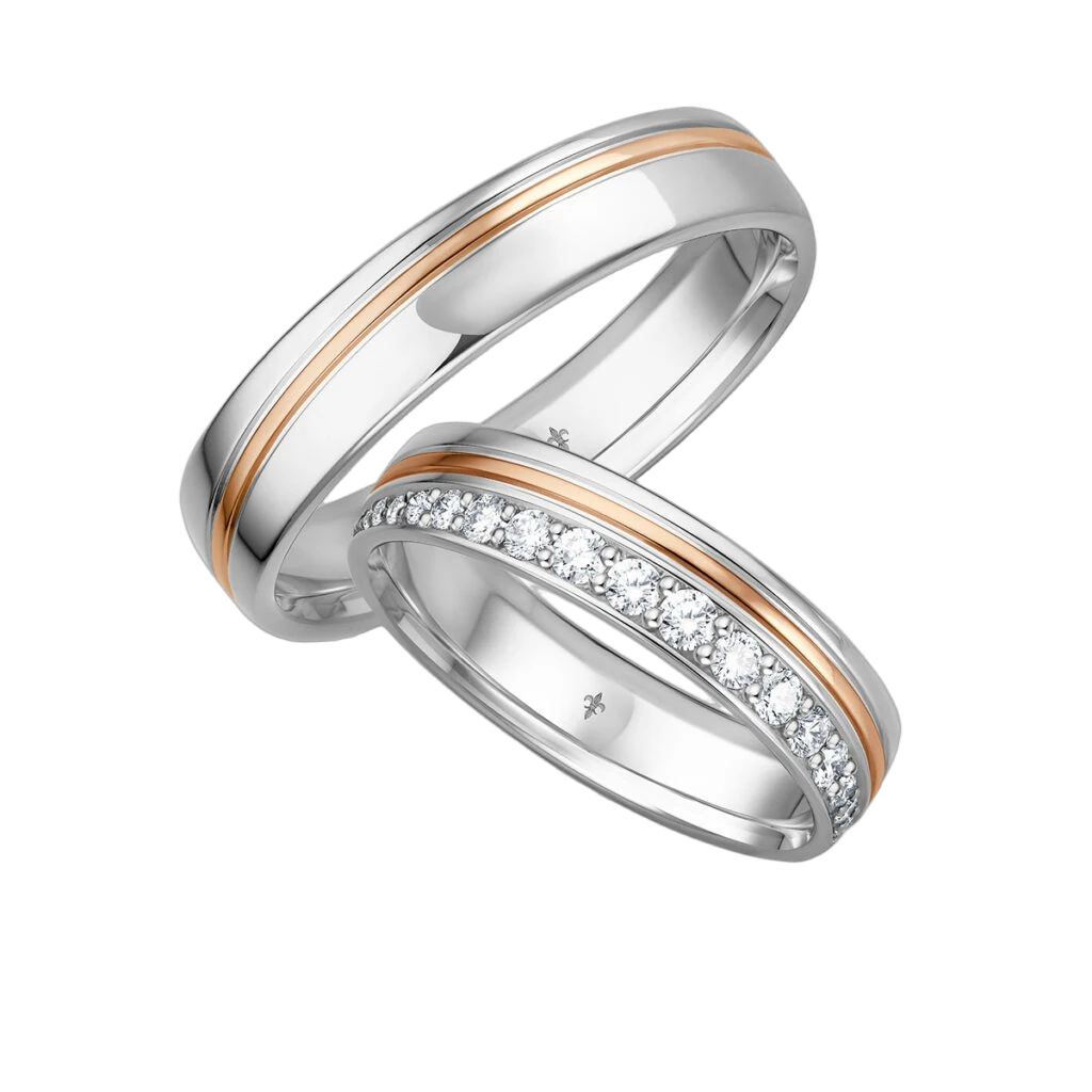 Giloy Wedding Ring Set Feven | 750 White Gold/Yellow Gold/White Gold | 19 Brilliant-Cut Diamonds