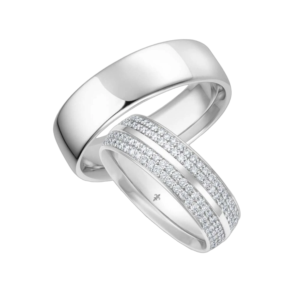Giloy Wedding Ring Set Inès | 750 White Gold | 216 Brilliant-Cut Diamonds