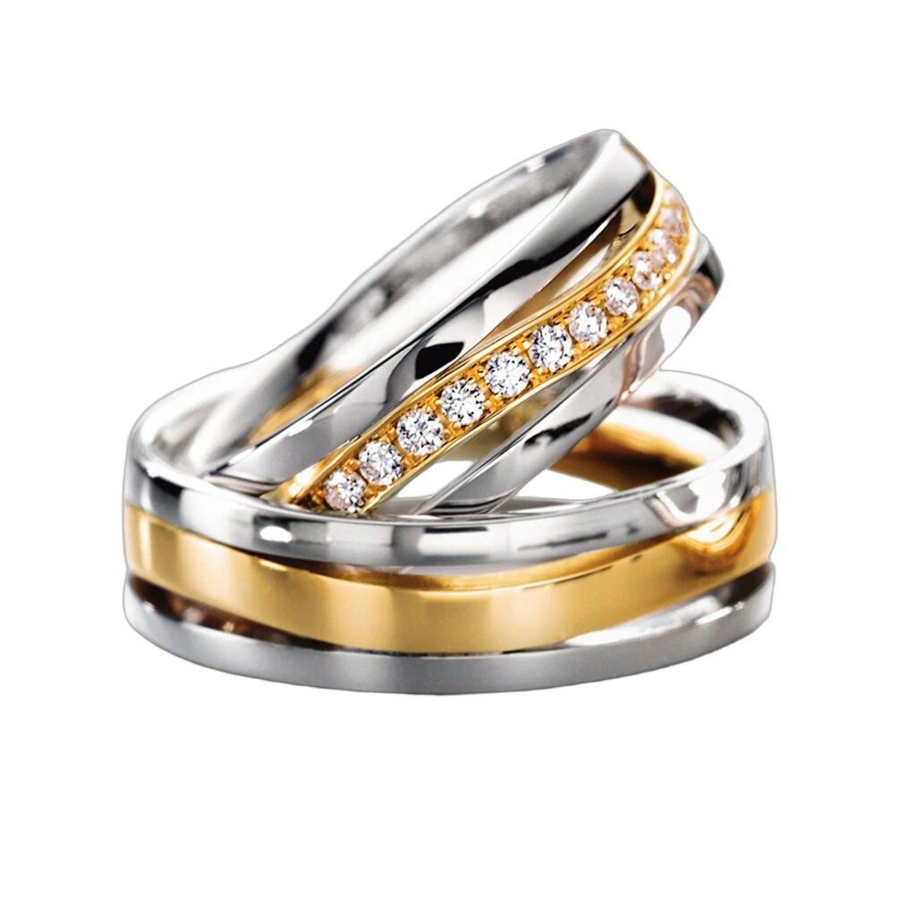 Furrer Jacot Wedding Ring Set 750 White/Yellow Gold | 18 Brilliant-Cut Diamonds