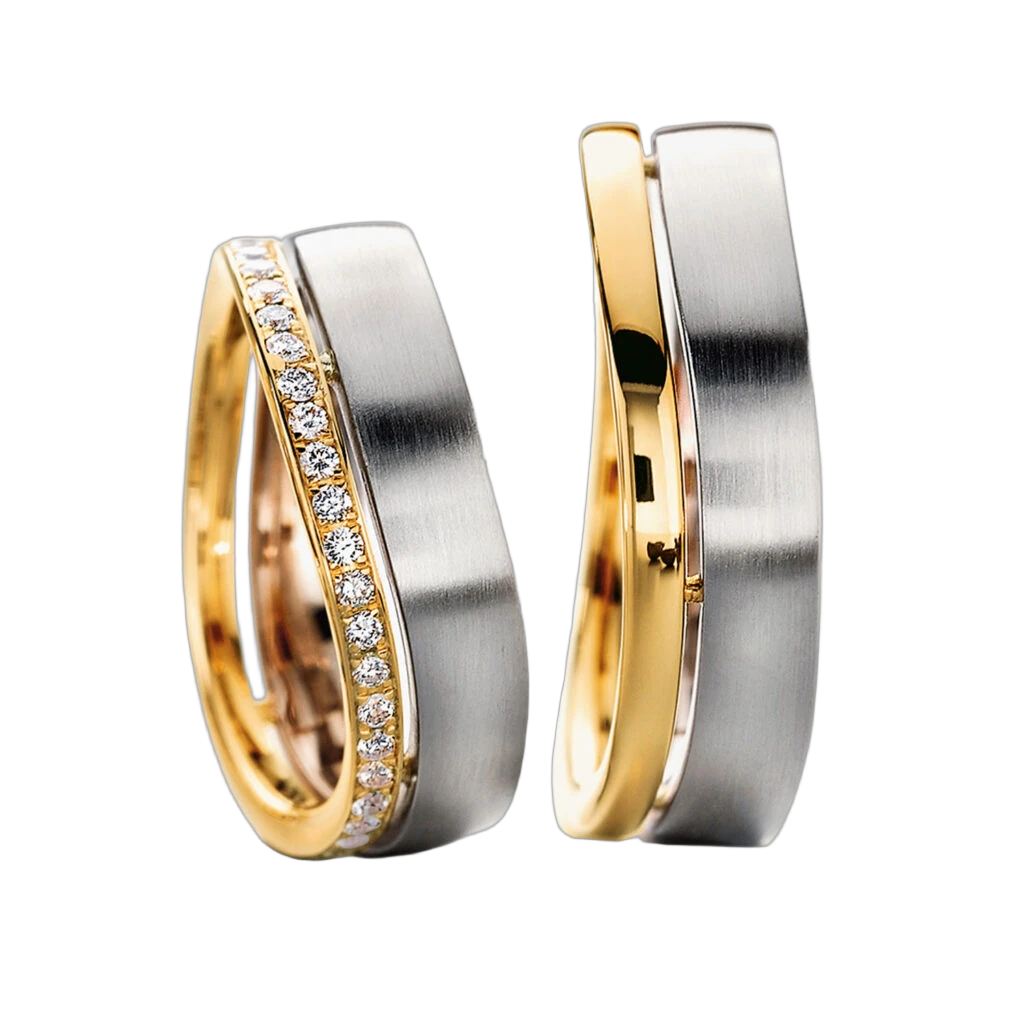 Furrer Jacot Wedding Ring Set 750 White/Yellow Gold | 23 Brilliant-Cut Diamonds