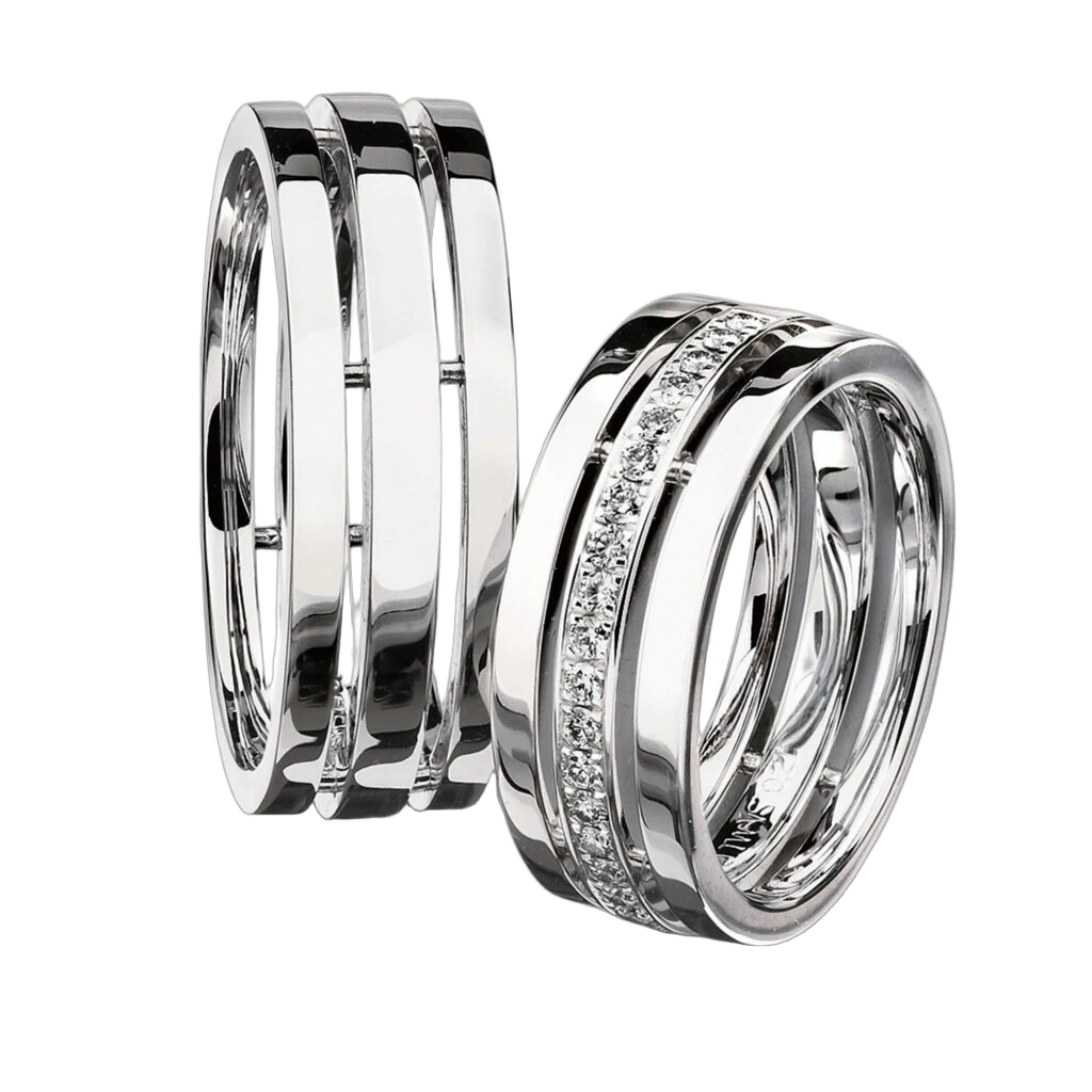 Furrer Jacot Wedding Ring Set 750 White Gold | 42 Brilliant-Cut Diamonds
