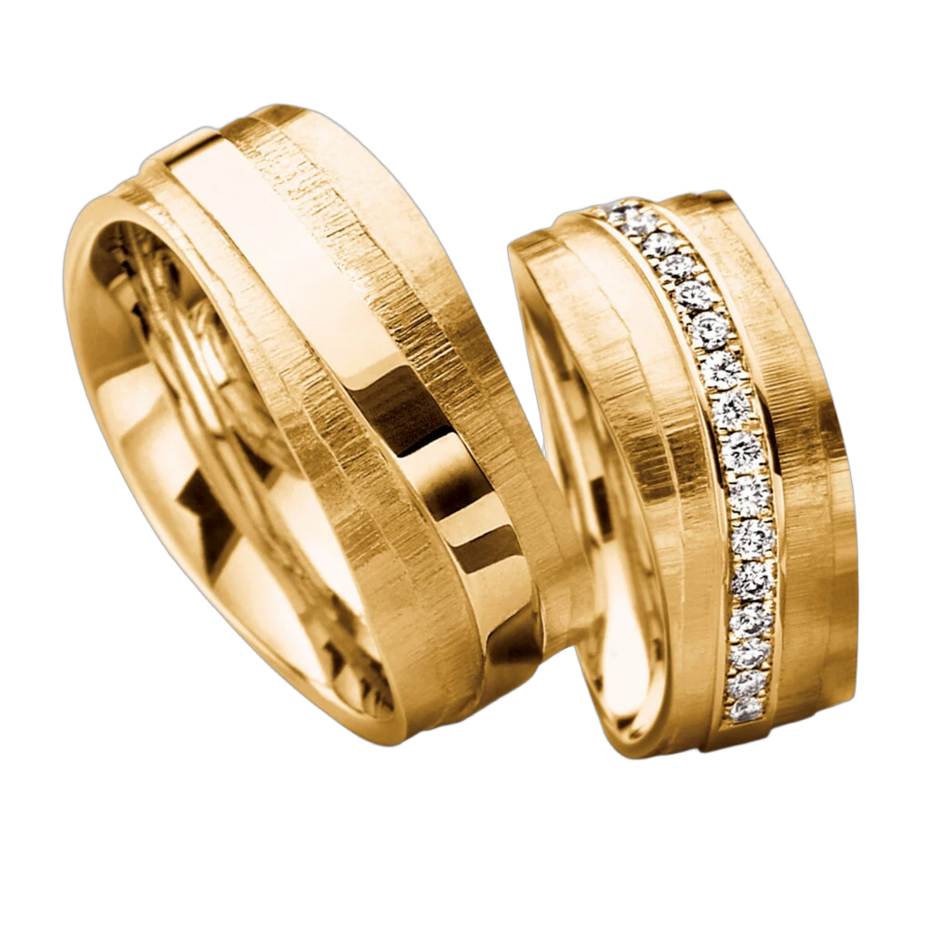 Furrer Jacot Wedding Ring Set 750 Yellow Gold | 38 Brilliant-Cut Diamonds