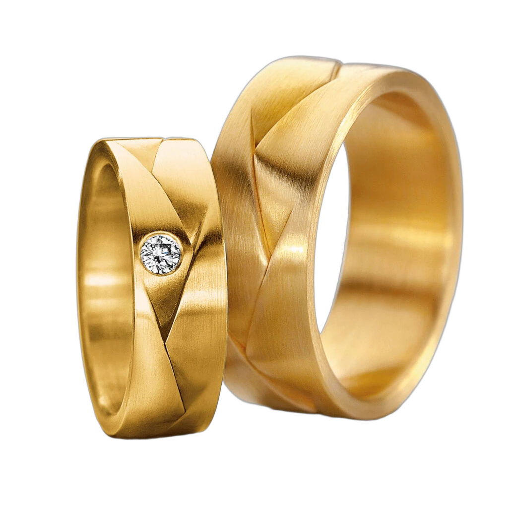 Furrer Jacot Wedding Ring Set 750 Yellow Gold | 1 Diamond