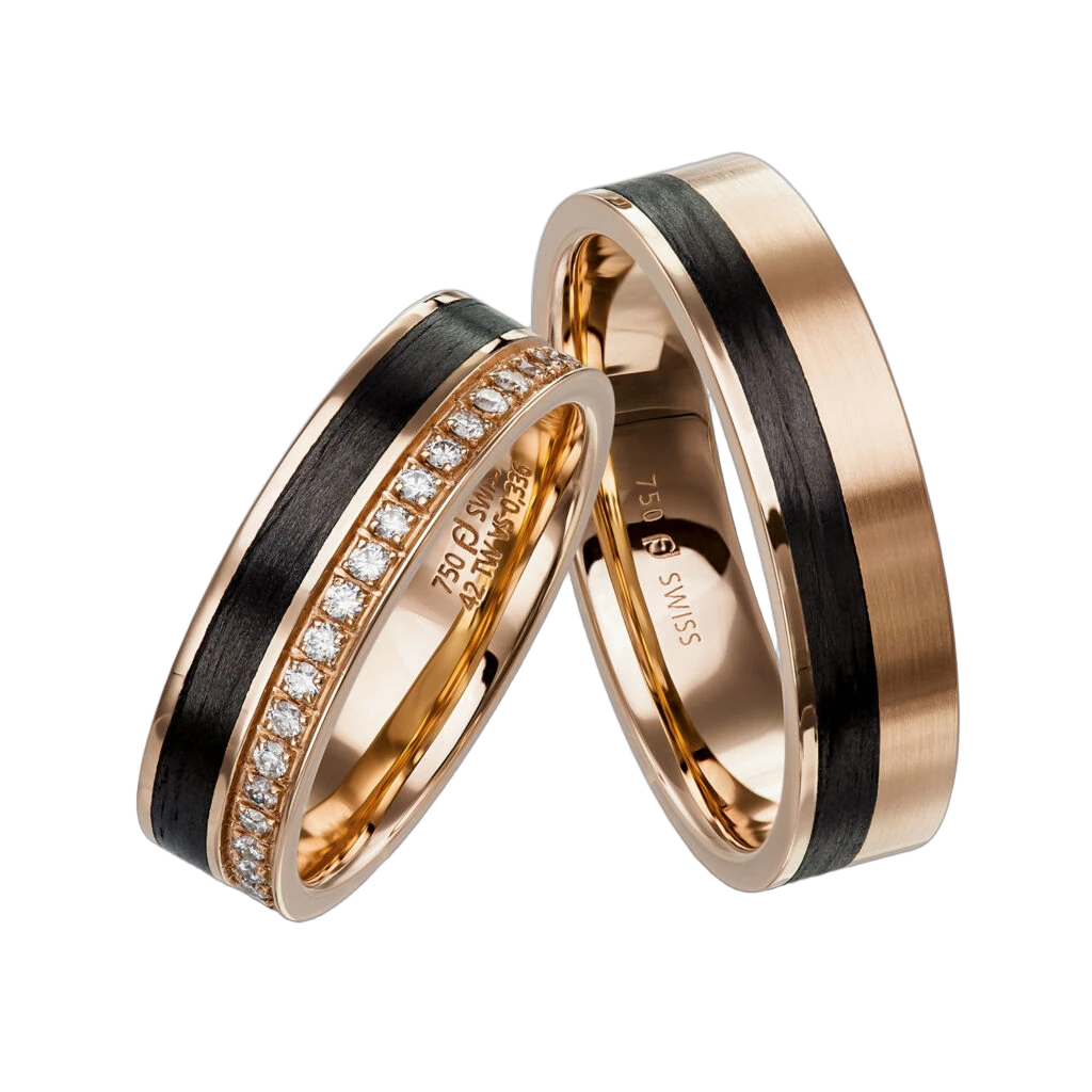 Furrer Jacot Wedding Ring Set 750 Rose Gold/Carbon | 20 Brilliant-Cut Diamonds
