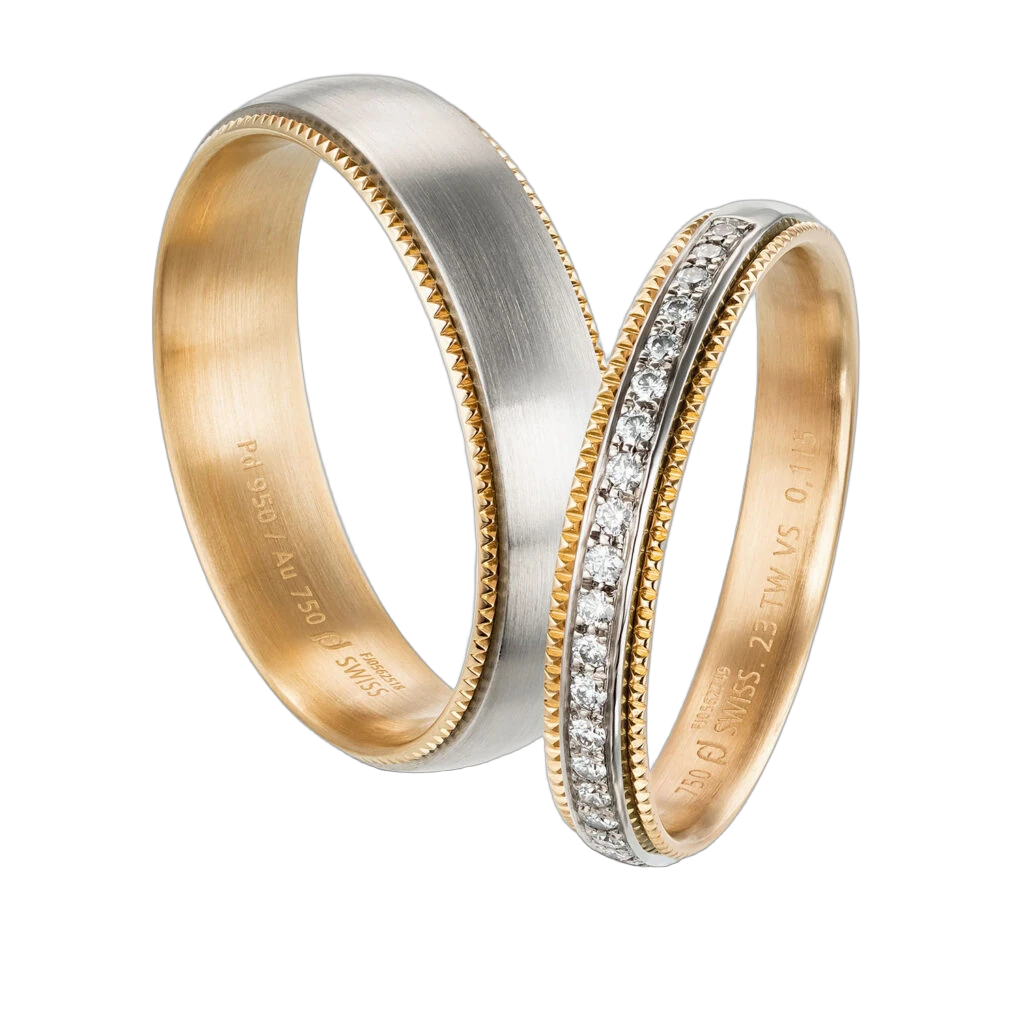 Furrer Jacot Wedding Ring Set 750 White/Yellow Gold | 23 Brilliant-Cut Diamonds