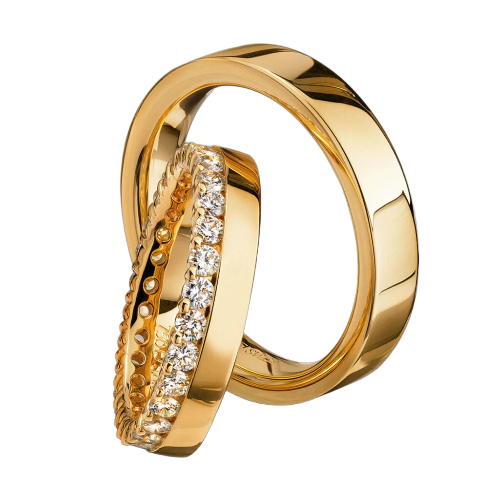 Furrer Jacot Wedding Ring Set 750 Yellow Gold | 30 Brilliant-Cut Diamonds