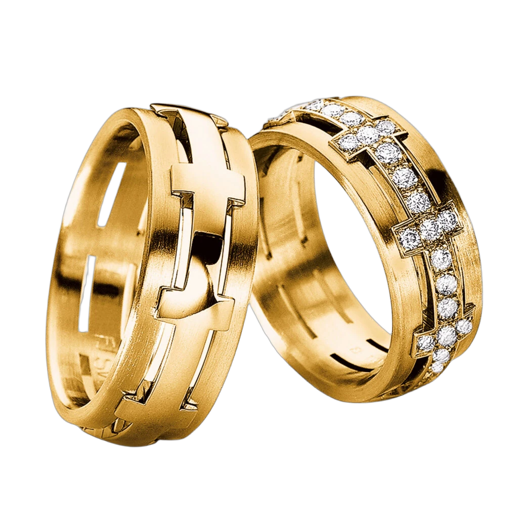 Furrer Jacot Wedding Ring Set 750 Yellow Gold | 21 Brilliant-Cut Diamonds